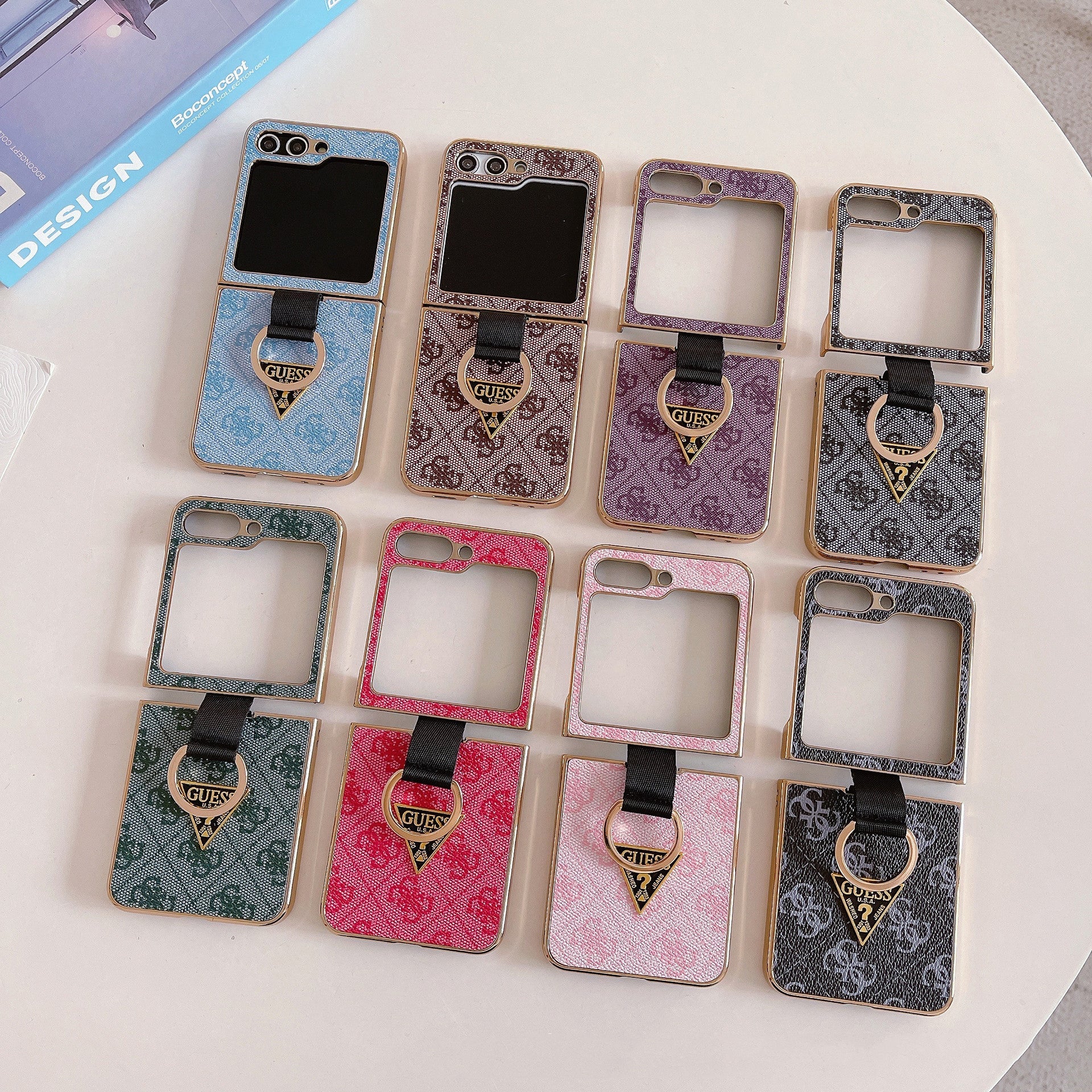 Electroplating Retro Embossed Ring Holder Flip Case