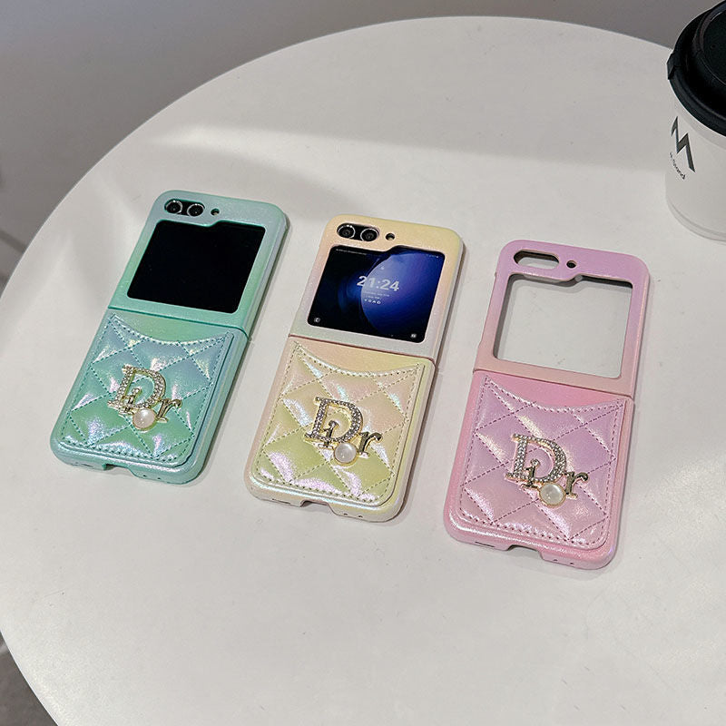 Rhinestone Letters Leather Card Case for Galaxy Z Flip