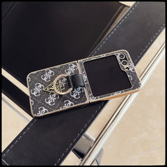 Electroplating Retro Embossed Ring Holder Flip Case