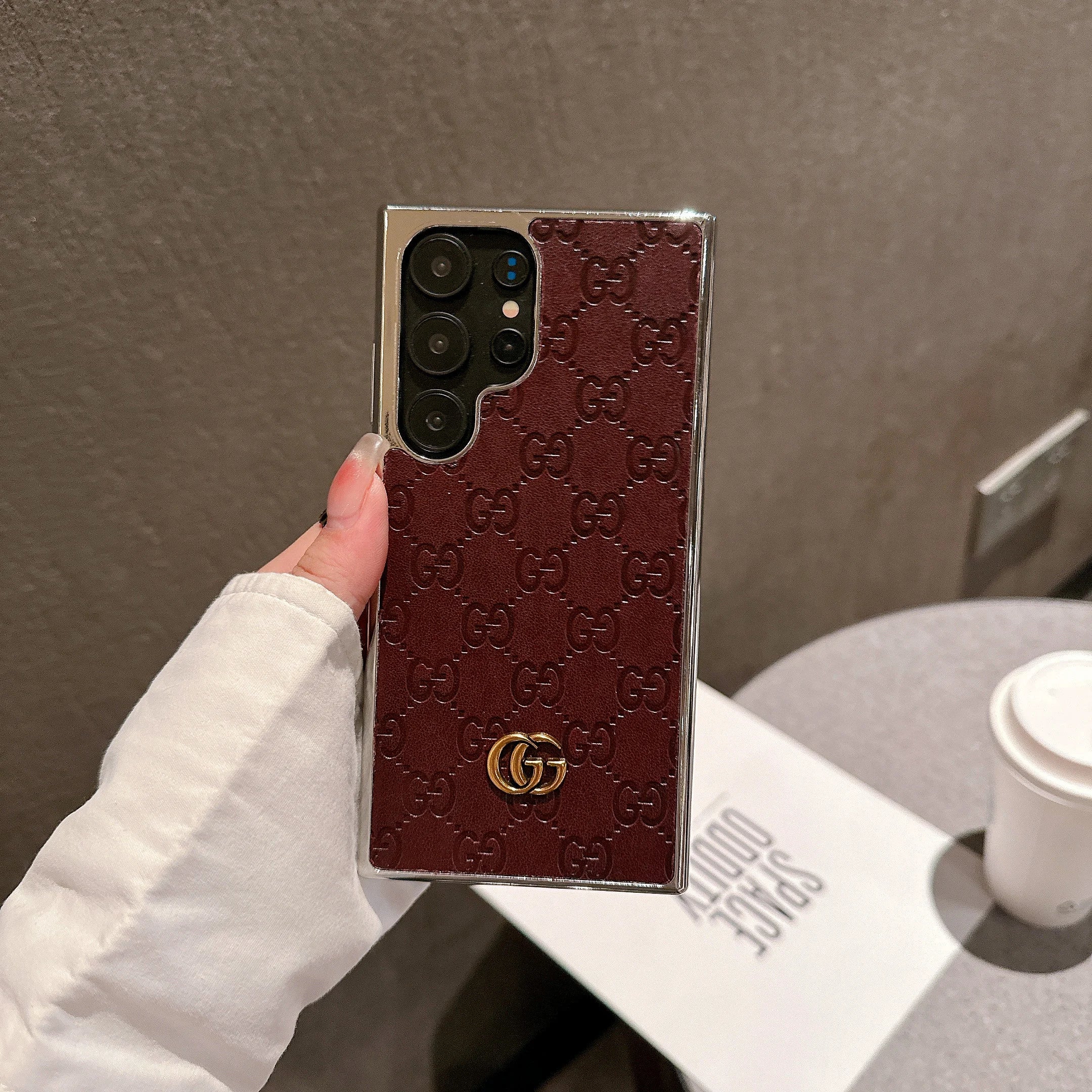 G Embossed Leather Electroplating Samsung Case