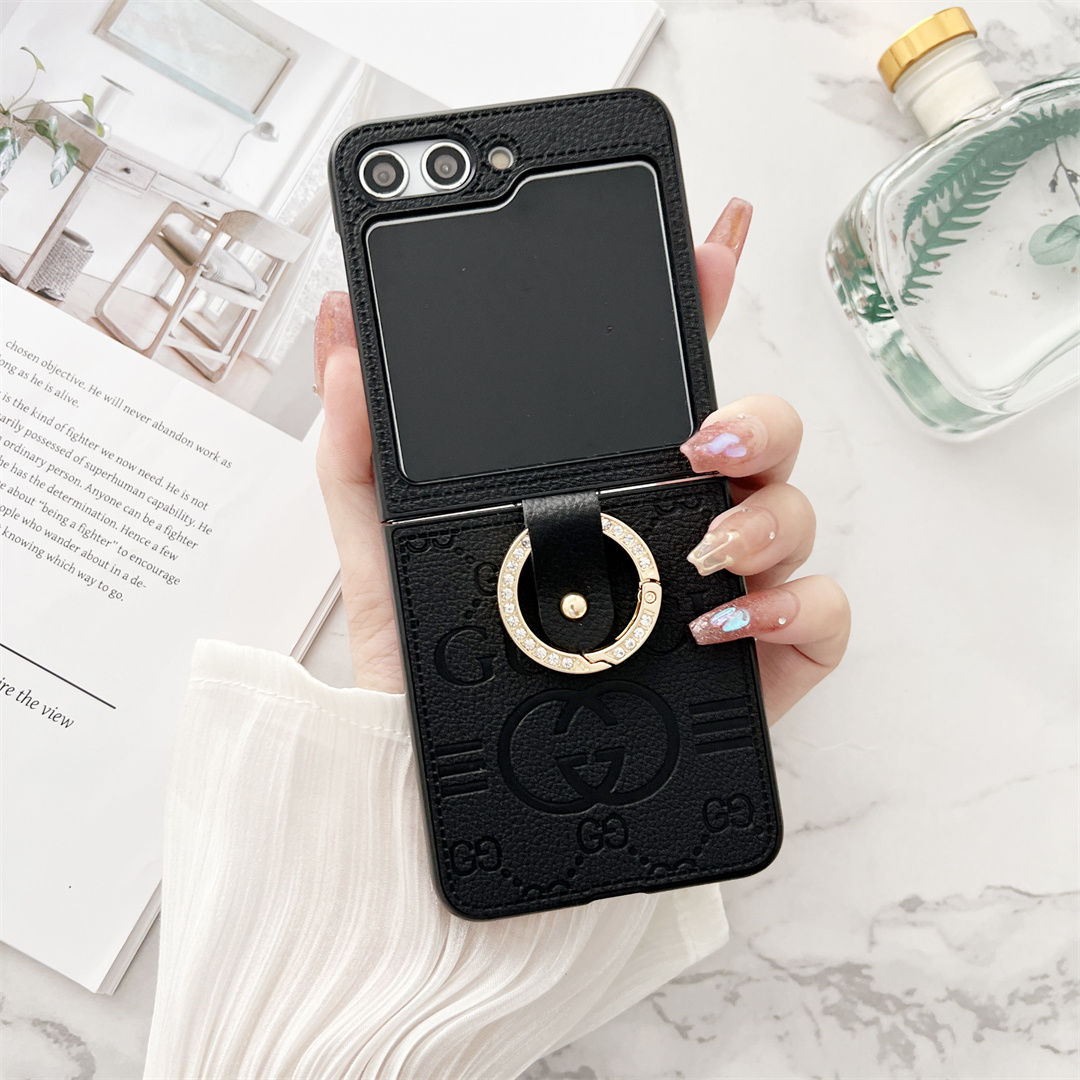 Leather Embossed Ring Case for Galaxy Z Flip