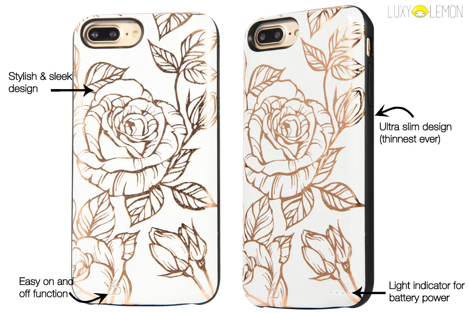 White & Gold Metallic Floral Battery Power Phone Case