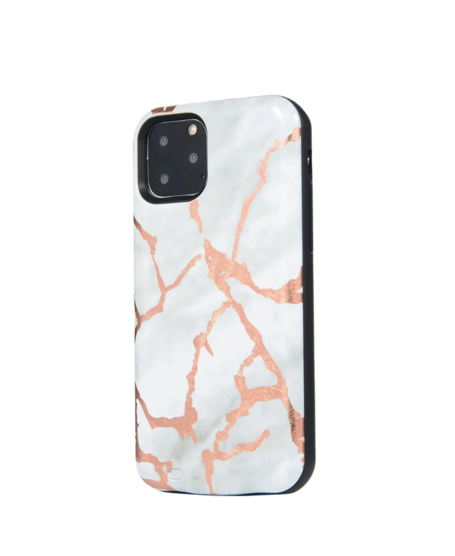 White & Gold Metallic Marble Battery Case