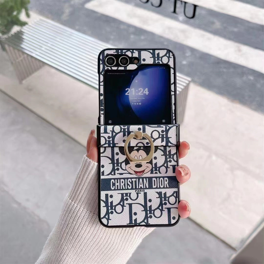 Cute Cartoon Embossed Ring Flip Case