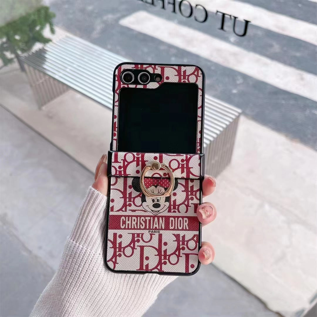 Cute Cartoon Embossed Ring Flip Case