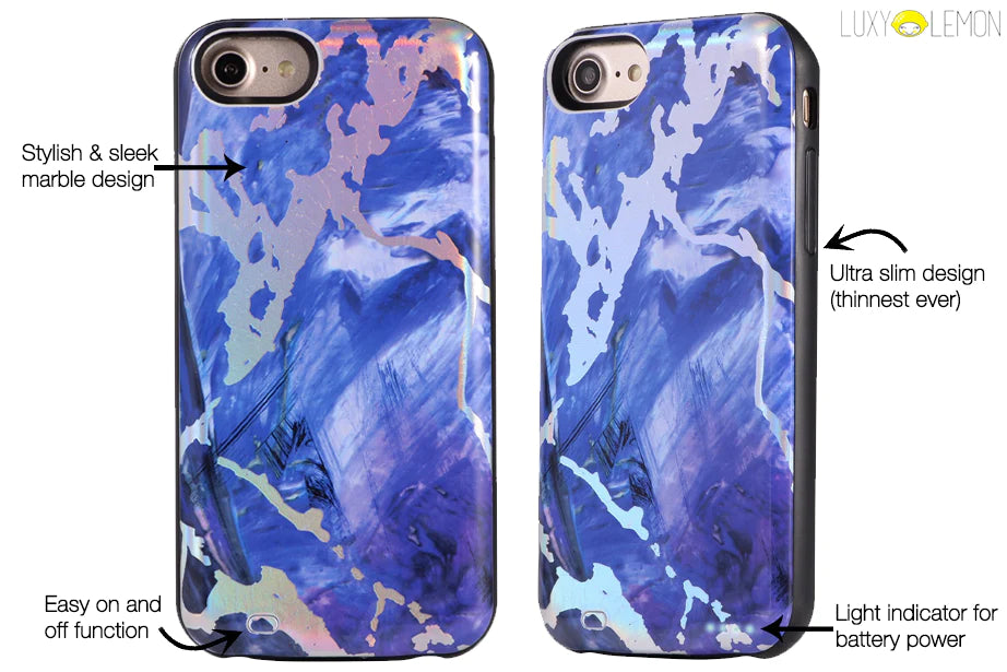 Royal Blue Holo Marble Battery Power Phone Case