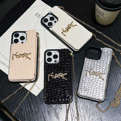 Metal Logo Leather Card Chain Case