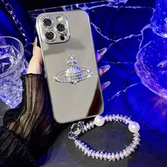 Luxury Mirror Diamond Saturn Wrist Strap Case