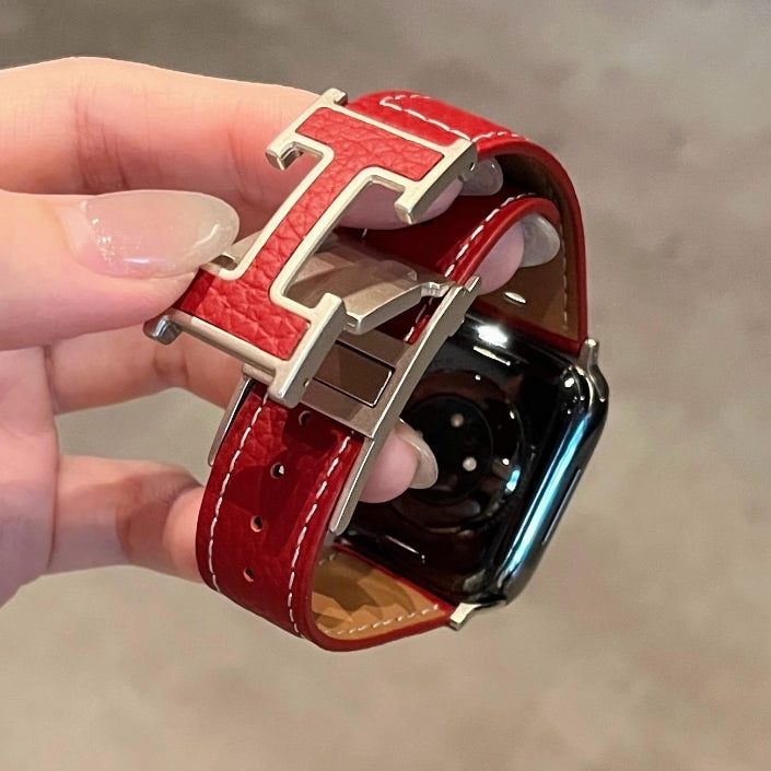 Luxury lychee leather watch strap