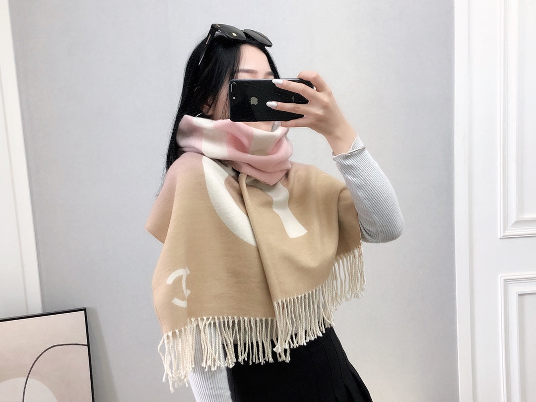 Gradient Oversized Logo Fringe Scarf Shawl