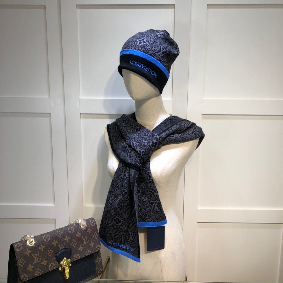 Embroidered Jacquard Monogram Scarf Hat Set