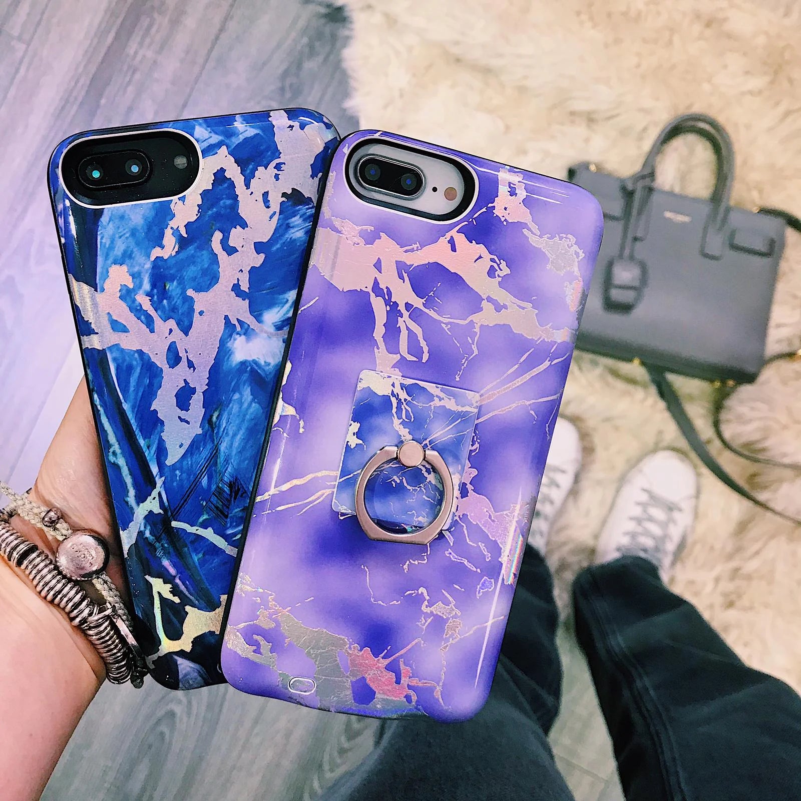 Royal Blue Holo Marble Battery Power Phone Case