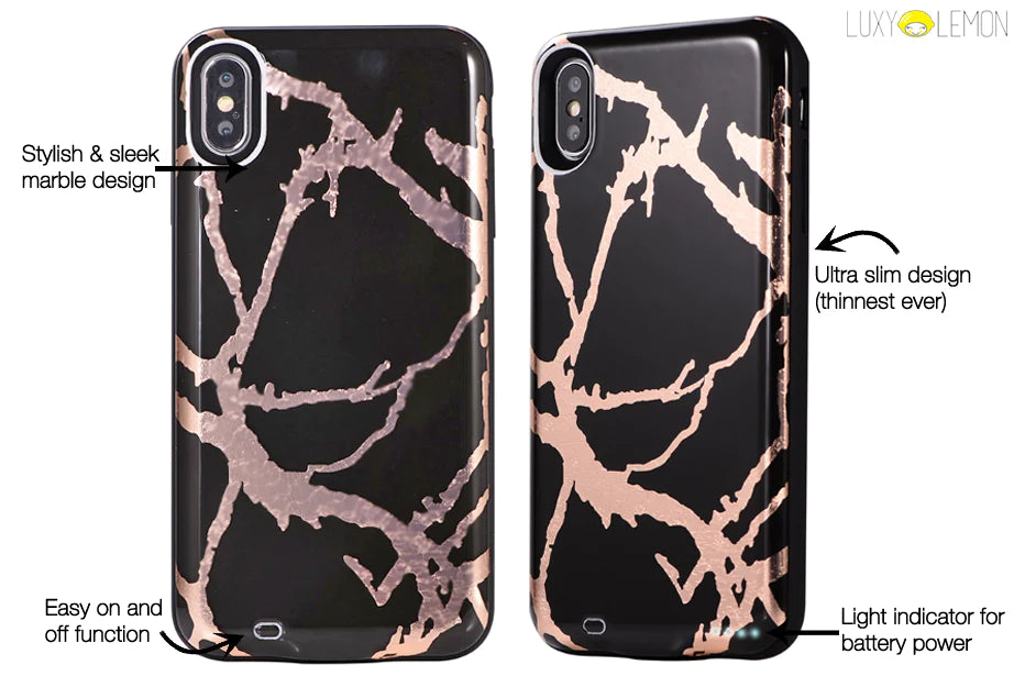 Black & Gold Metallic Marble Battery Power Phone Case