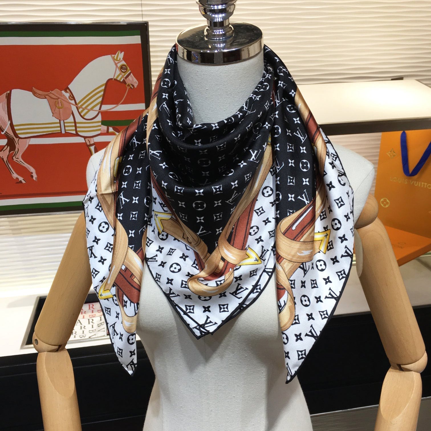 Leather Edge Square Silk Scarf