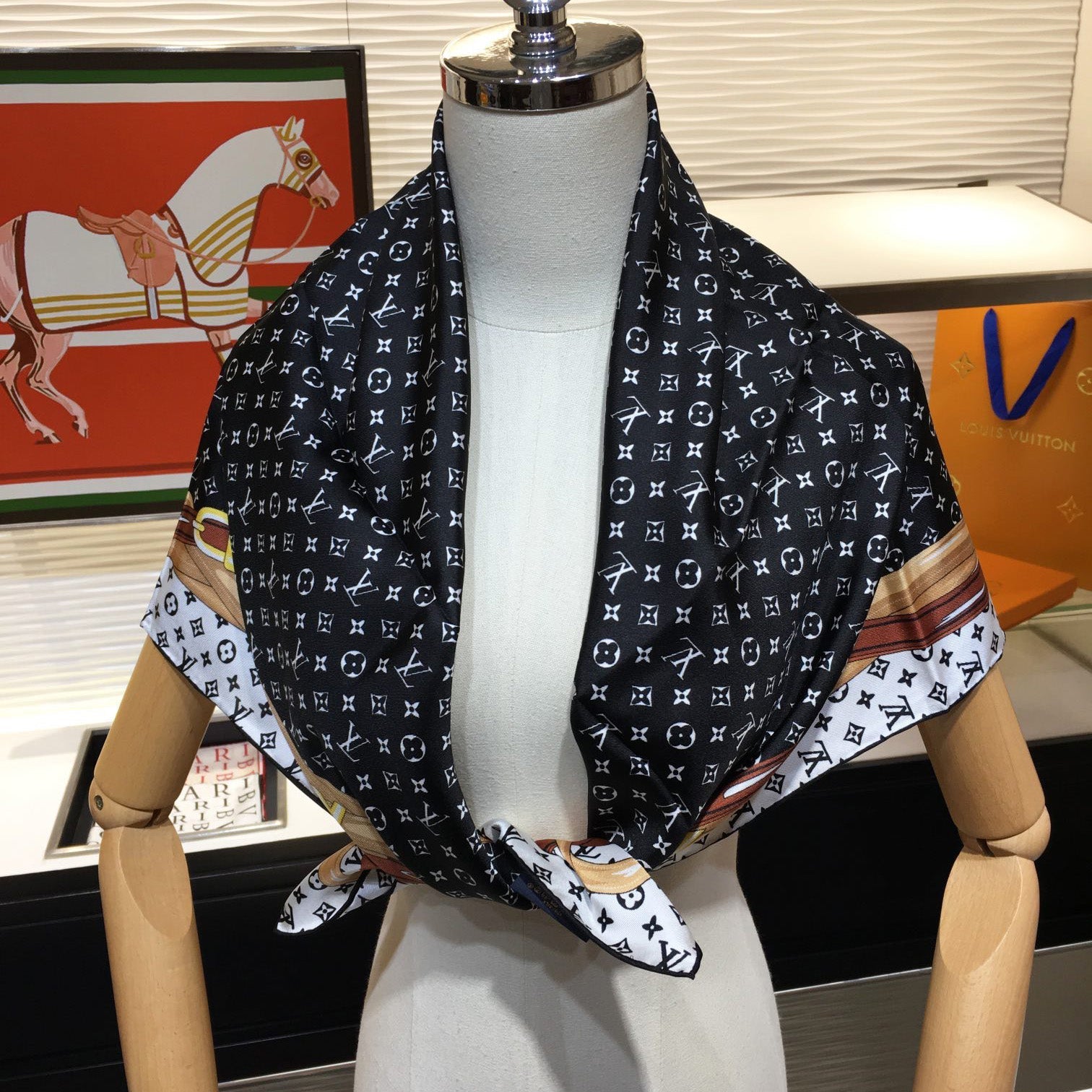 Leather Edge Square Silk Scarf