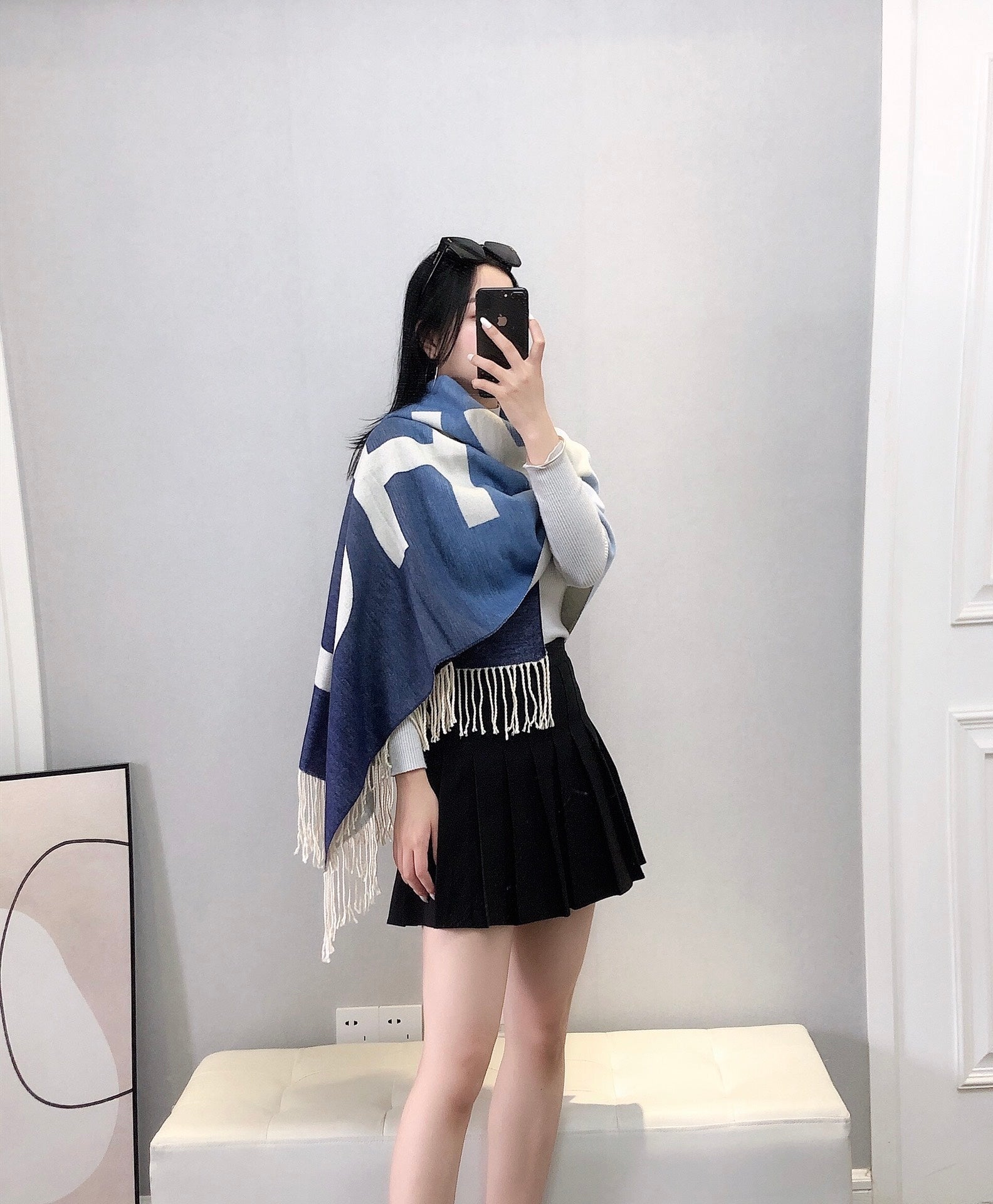 Gradient Oversized Logo Fringe Scarf Shawl