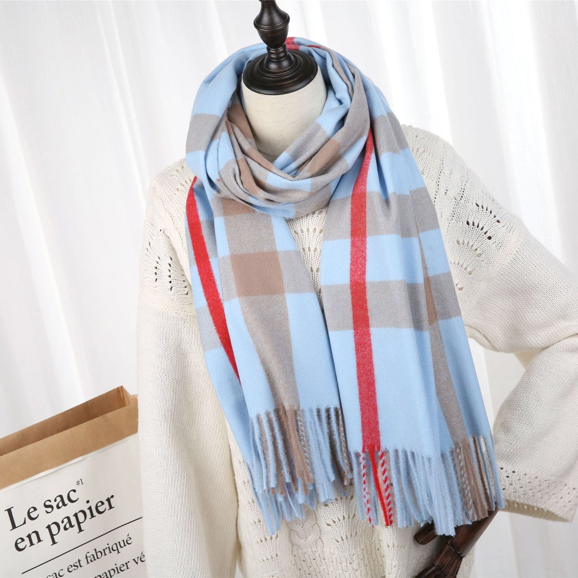 2022 New Checked Cashmere Tassel Scarf