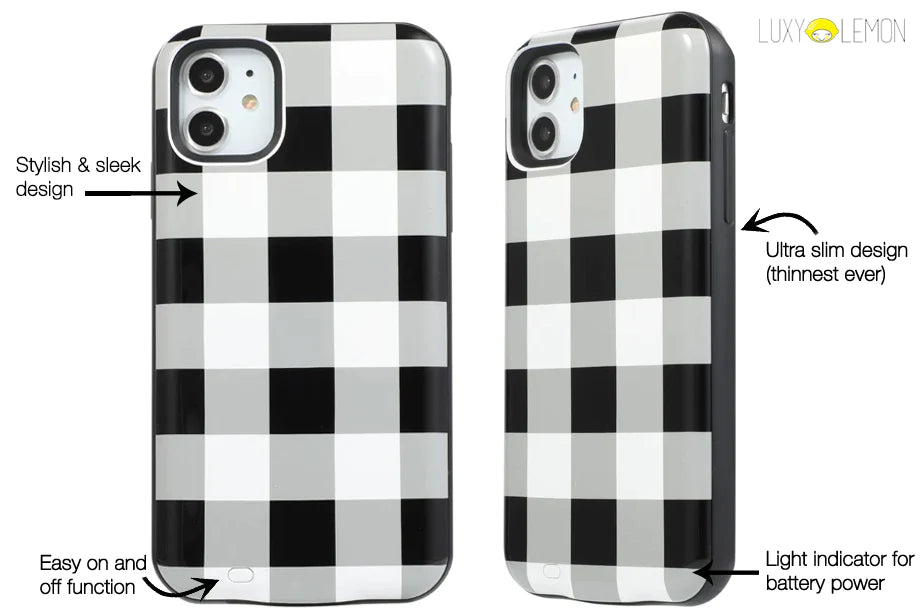 Black Check Battery Power Phone Case