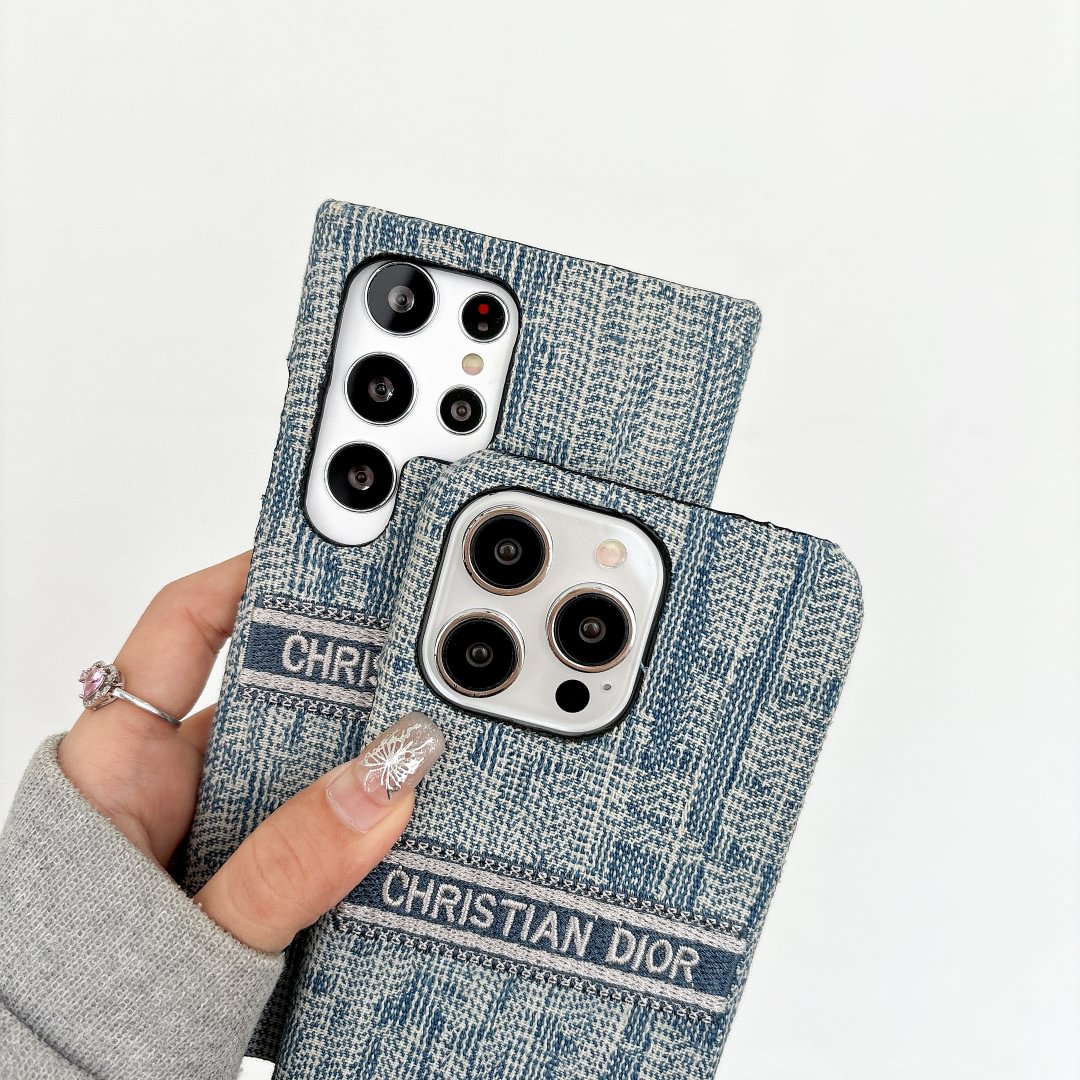 Denim Monogram Embroidery Case