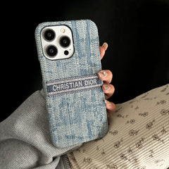 Denim Monogram Embroidery Case