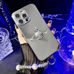 Luxury Mirror Diamond Saturn Wrist Strap Case