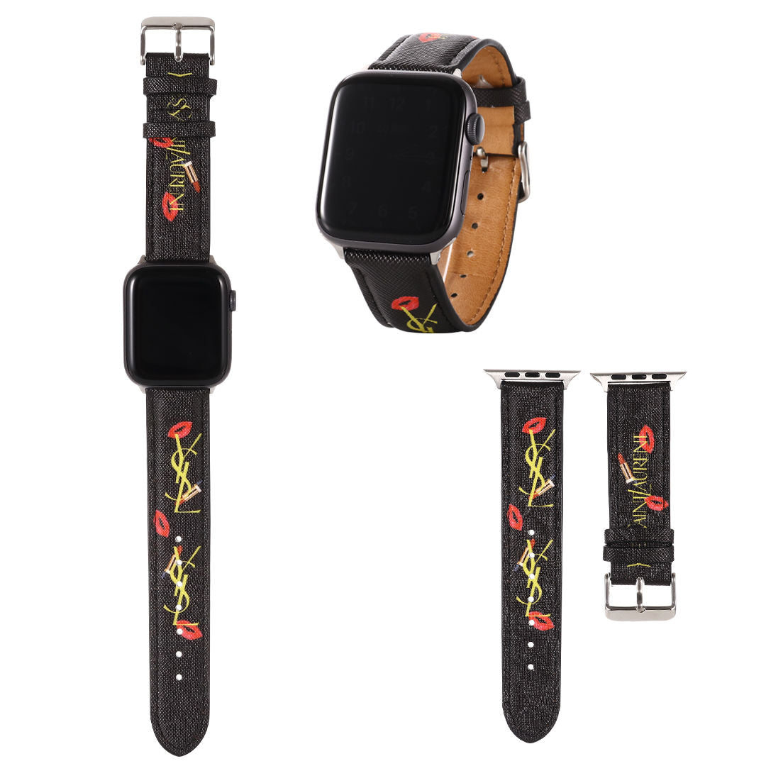 Leather printed watch strap