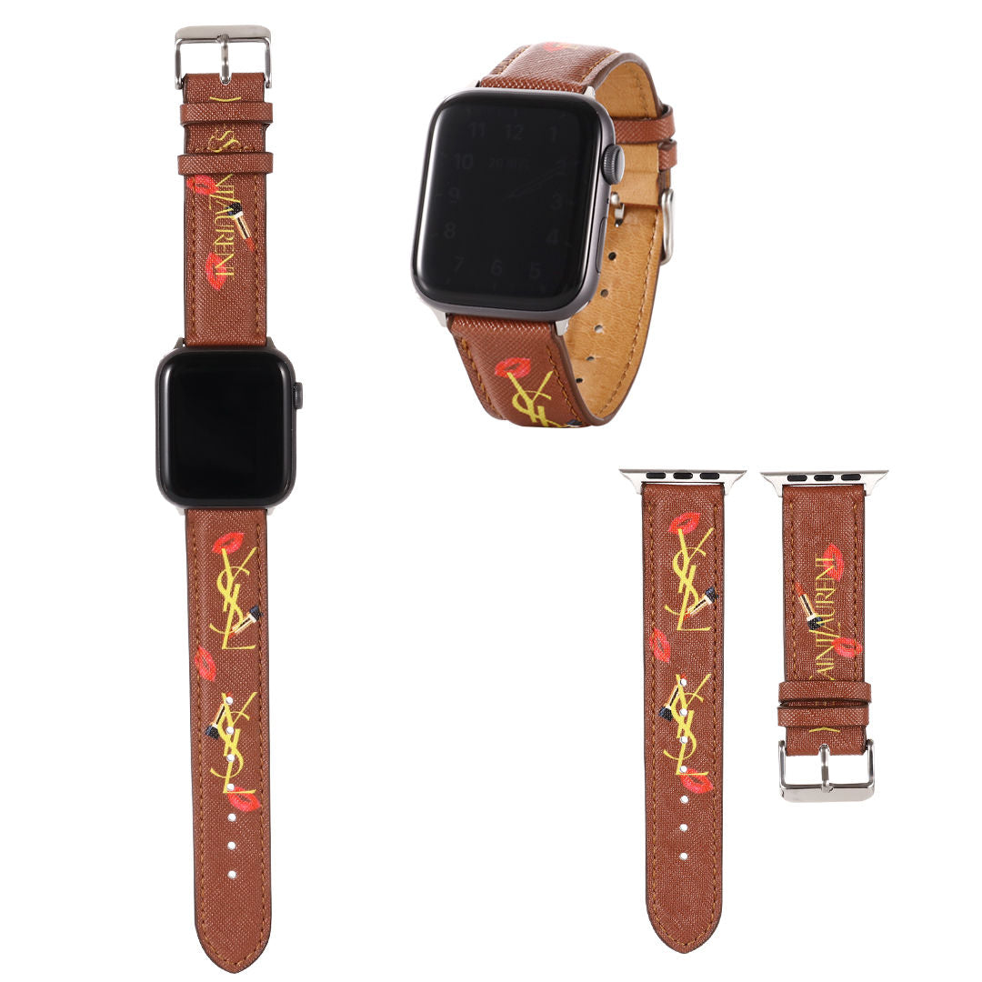 Leather printed watch strap