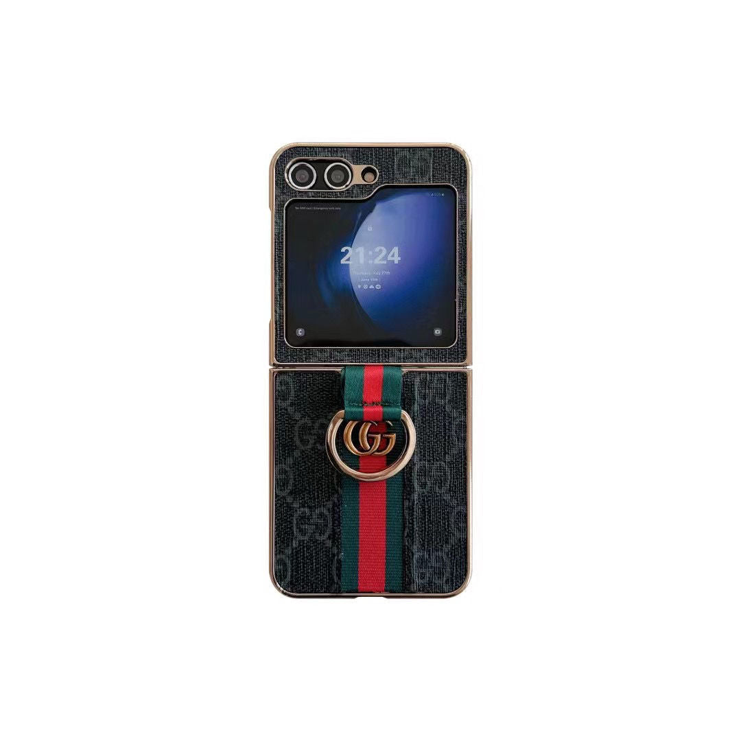 Retro Metal GEmbossed Ring Holder Case for Galaxy Z Flip