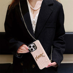 Metal Logo Leather Card Chain Case