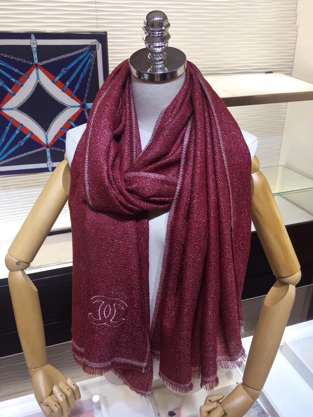 Fine Glitter Stripe Silver Thread Scarf Shawl