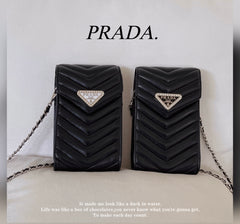 Luxury striped leather mobile phone bag