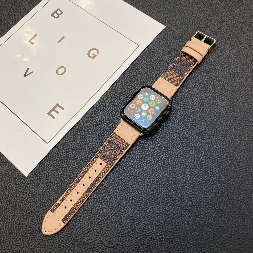 Luxury leather color matching watch strap