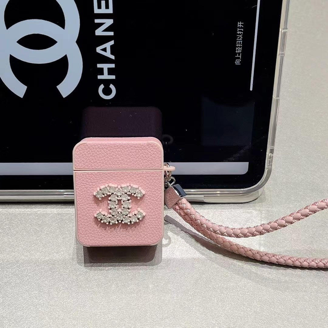 Lychee pattern rhinestone AirPods Case