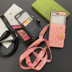 Rivet Leather Card Holder Lanyard Case for Galaxy Z Flip