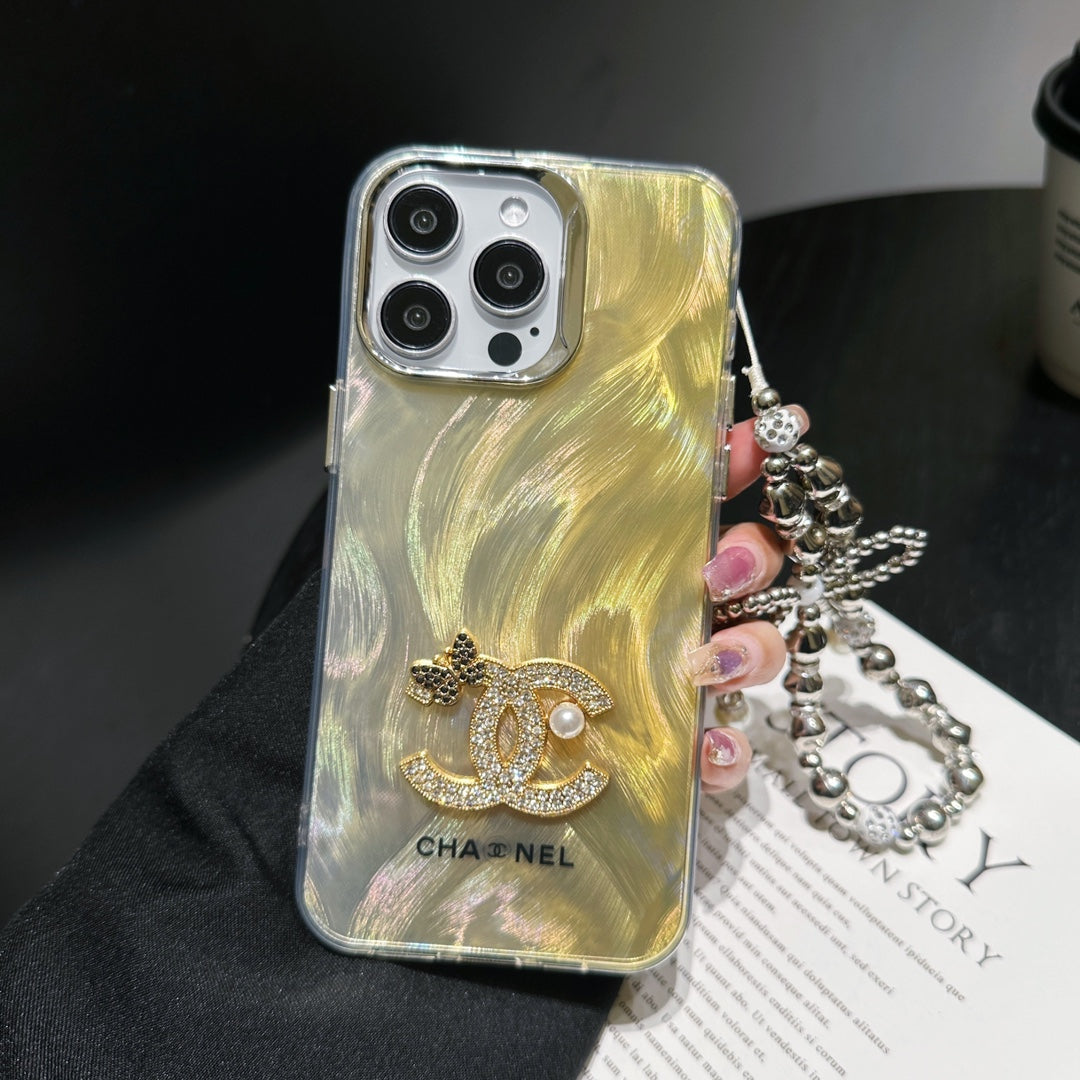 Sparkle Diamond Pearl Letters Yellow Case