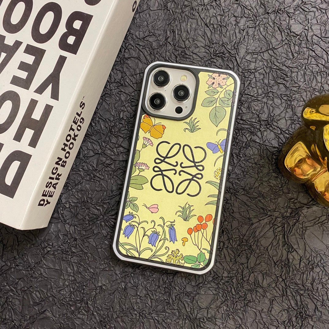 Floral world print leather case