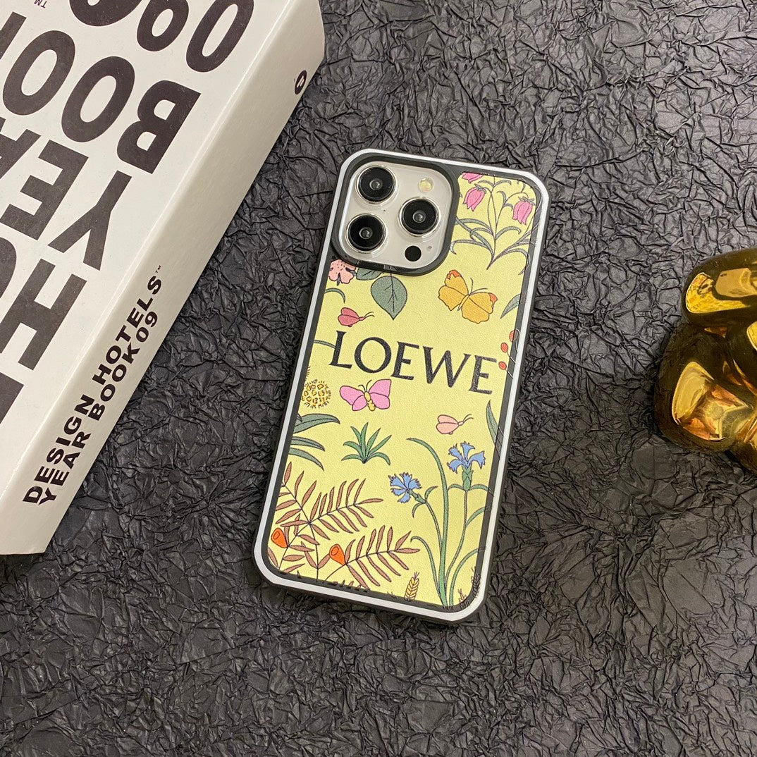 Floral world print leather case