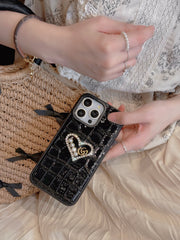 Sequined fashion heart leather case