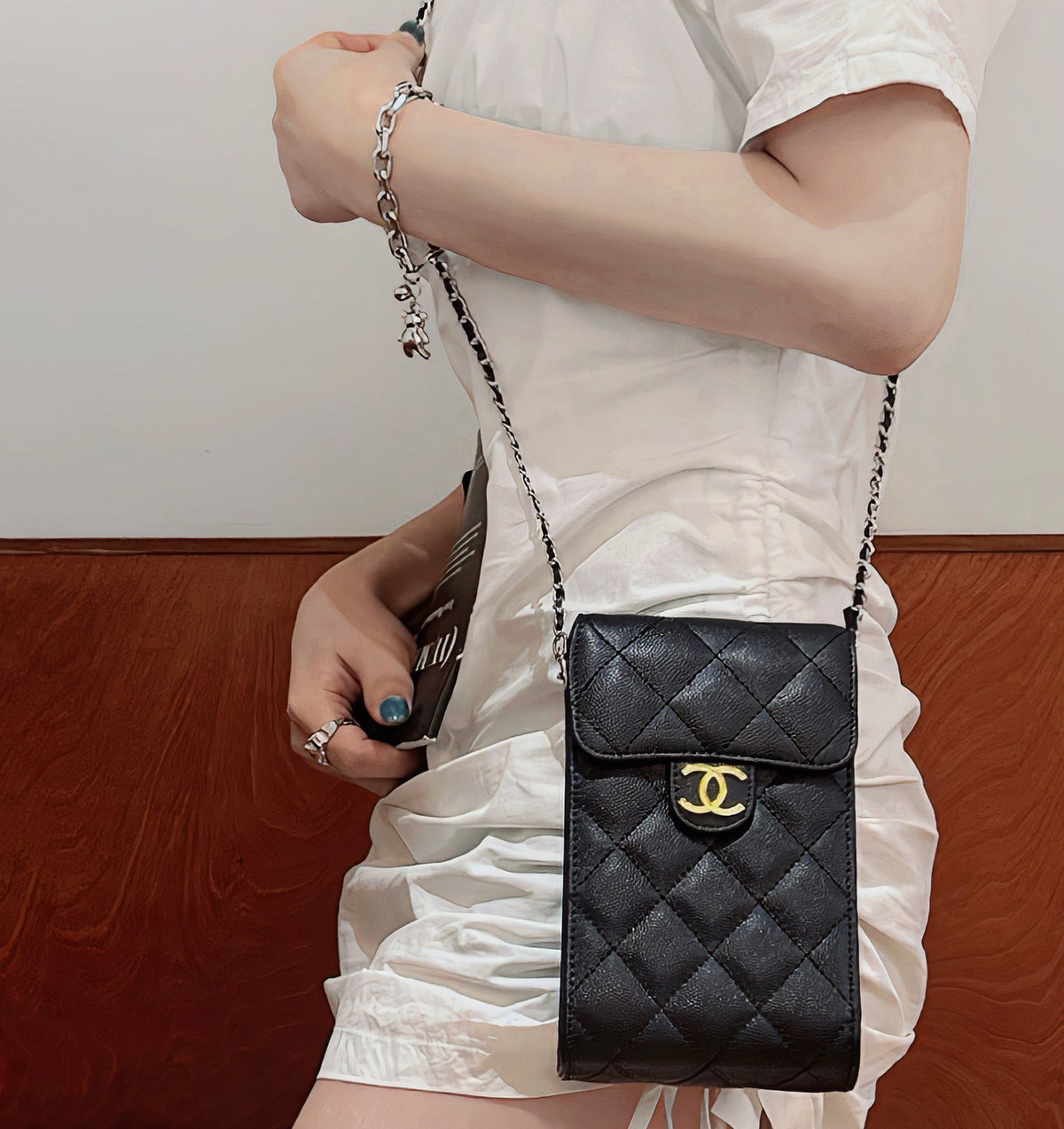 Luxury leather crossbody embossed mobile phone bag