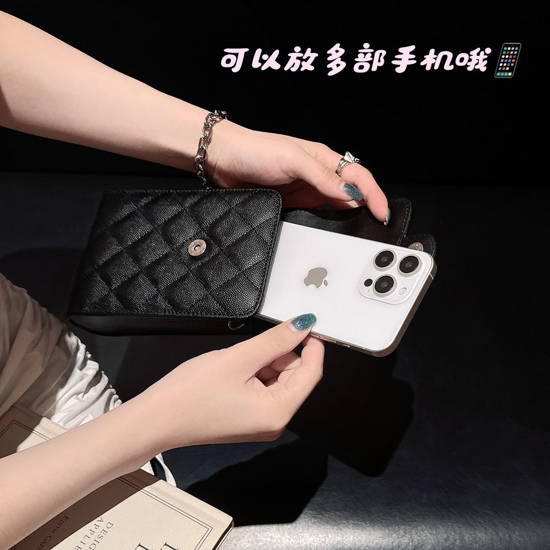 Luxury leather crossbody embossed mobile phone bag