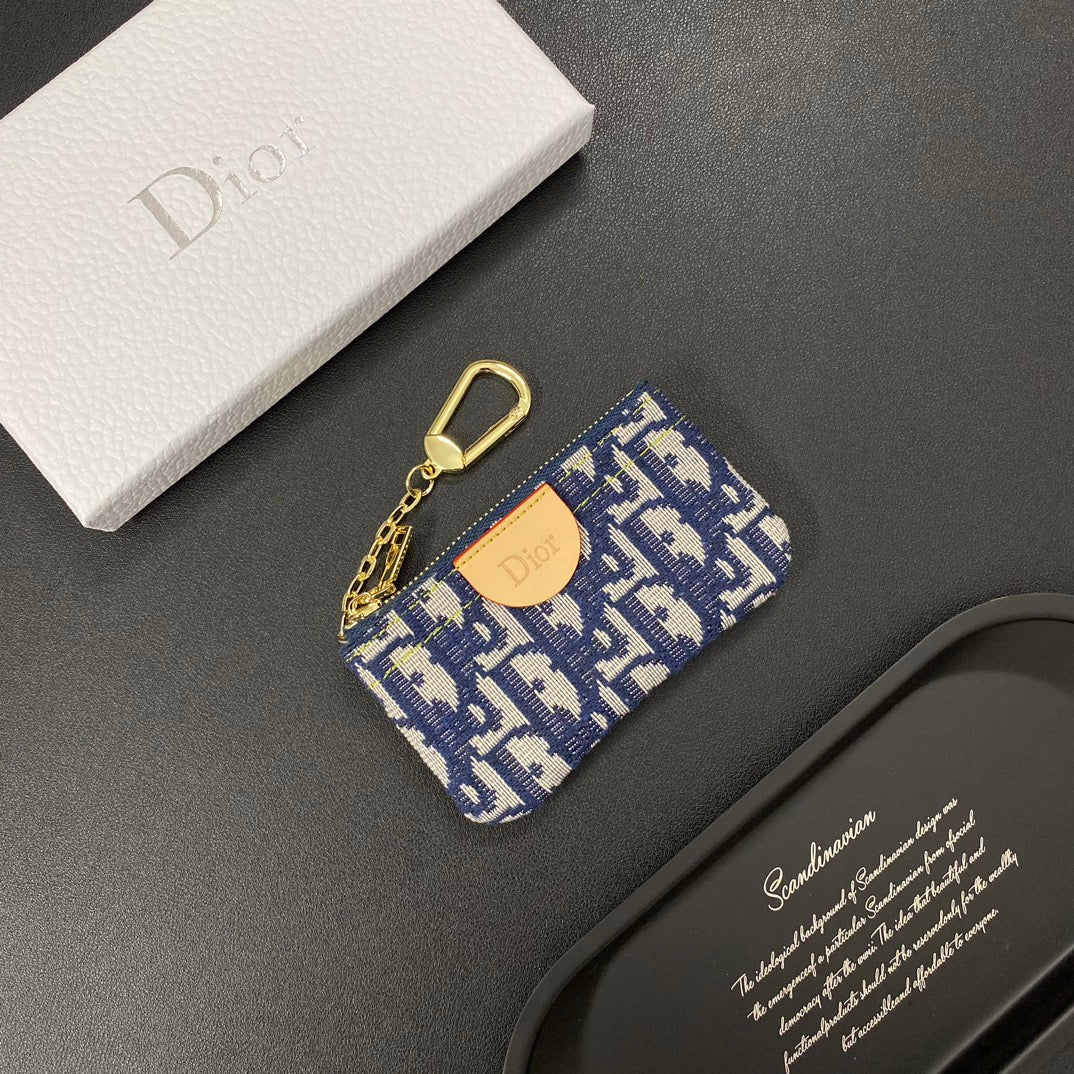 Luxury denim embroidered card holder