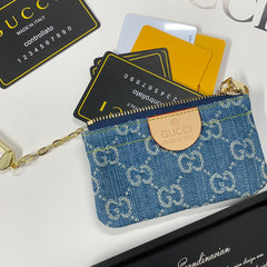 Luxury denim embroidered card holder