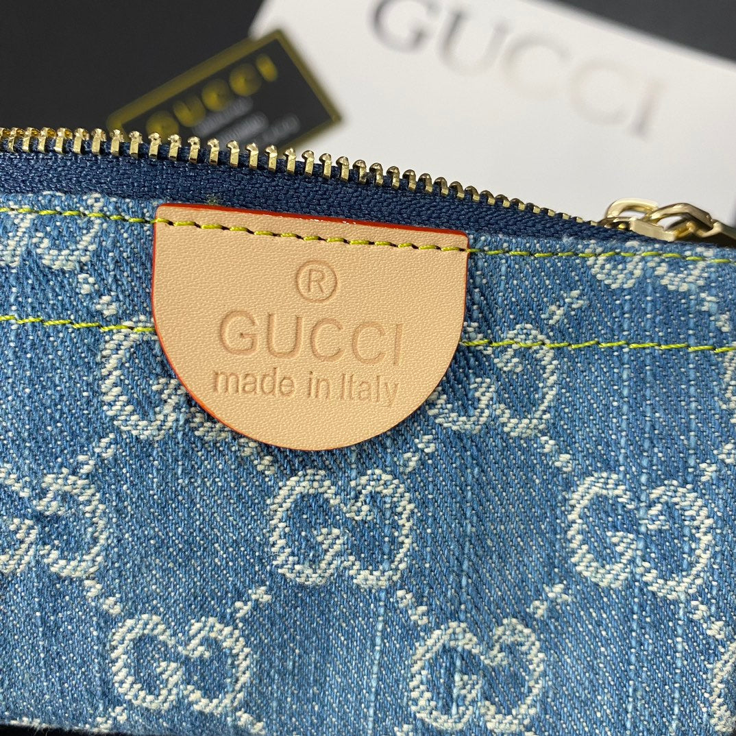 Luxury denim embroidered card holder