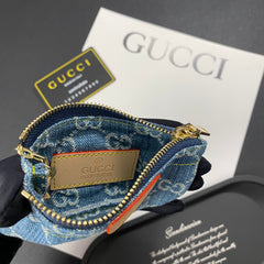 Luxury denim embroidered card holder