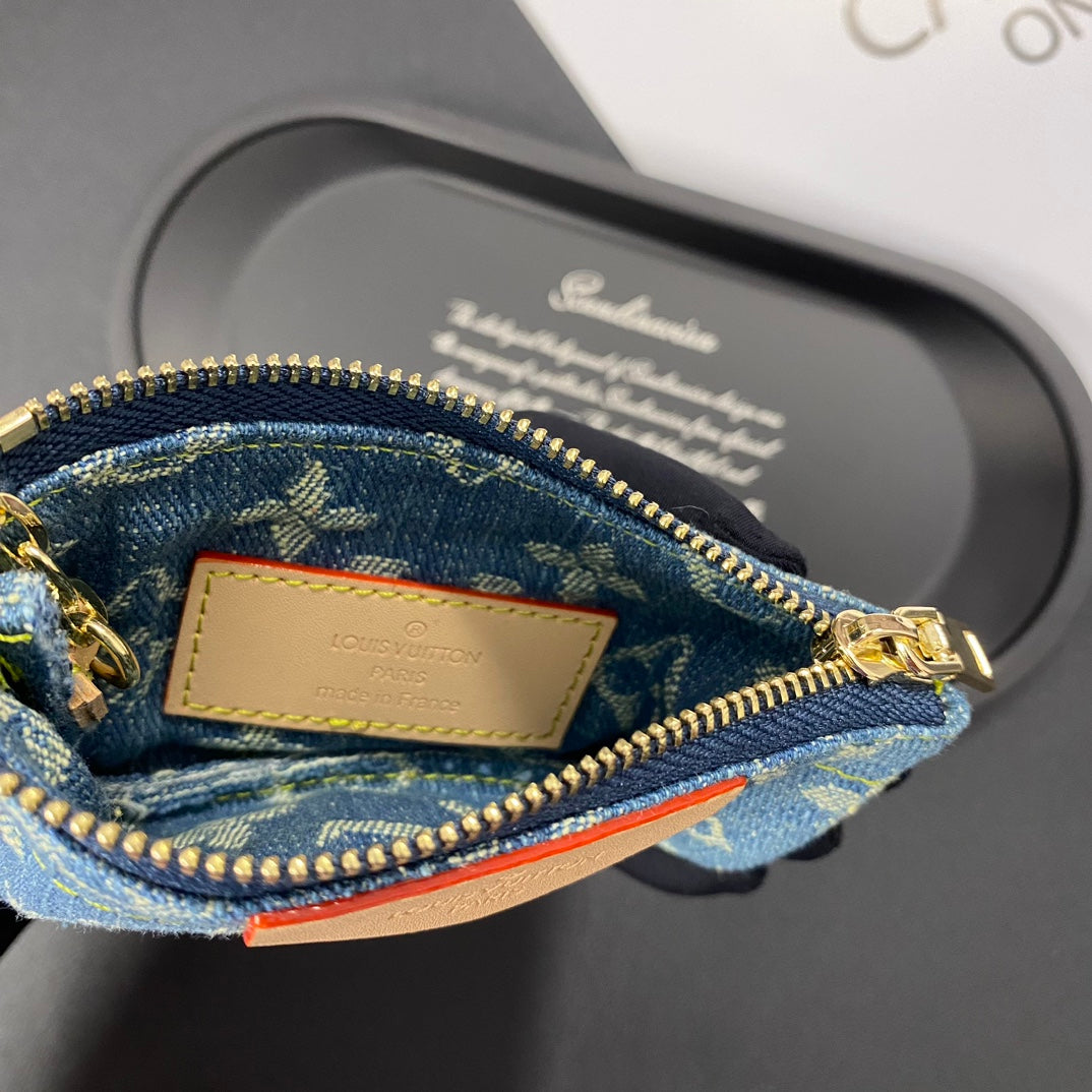 Luxury denim embroidered card holder