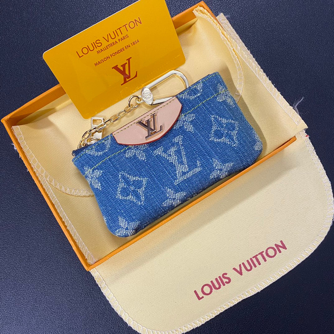 Luxury denim embroidered card holder