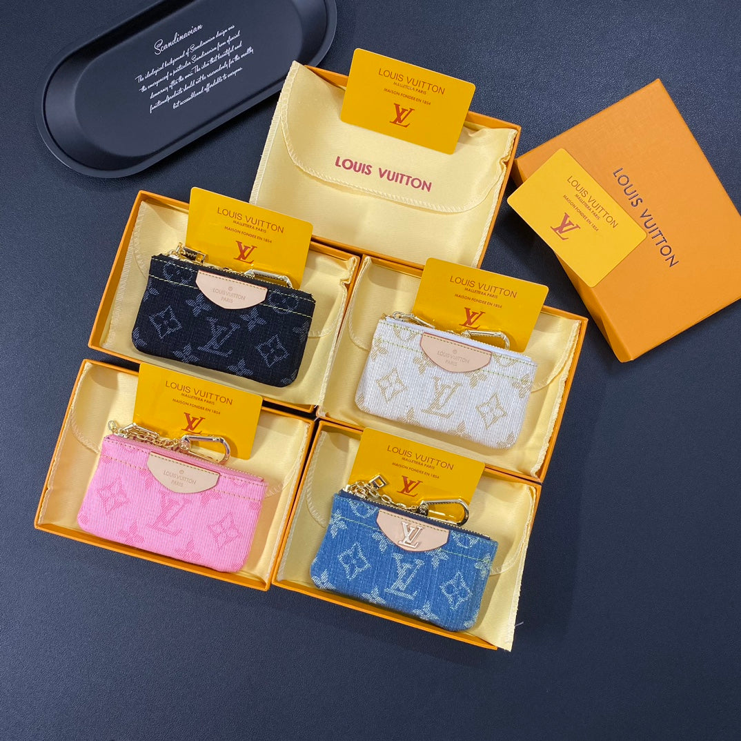 Luxury denim embroidered card holder