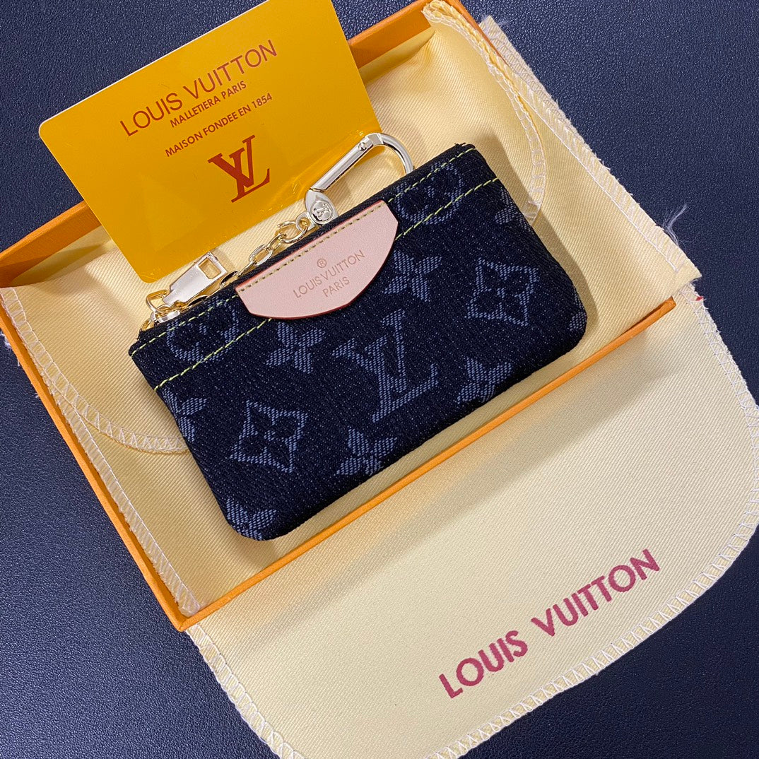 Luxury denim embroidered card holder