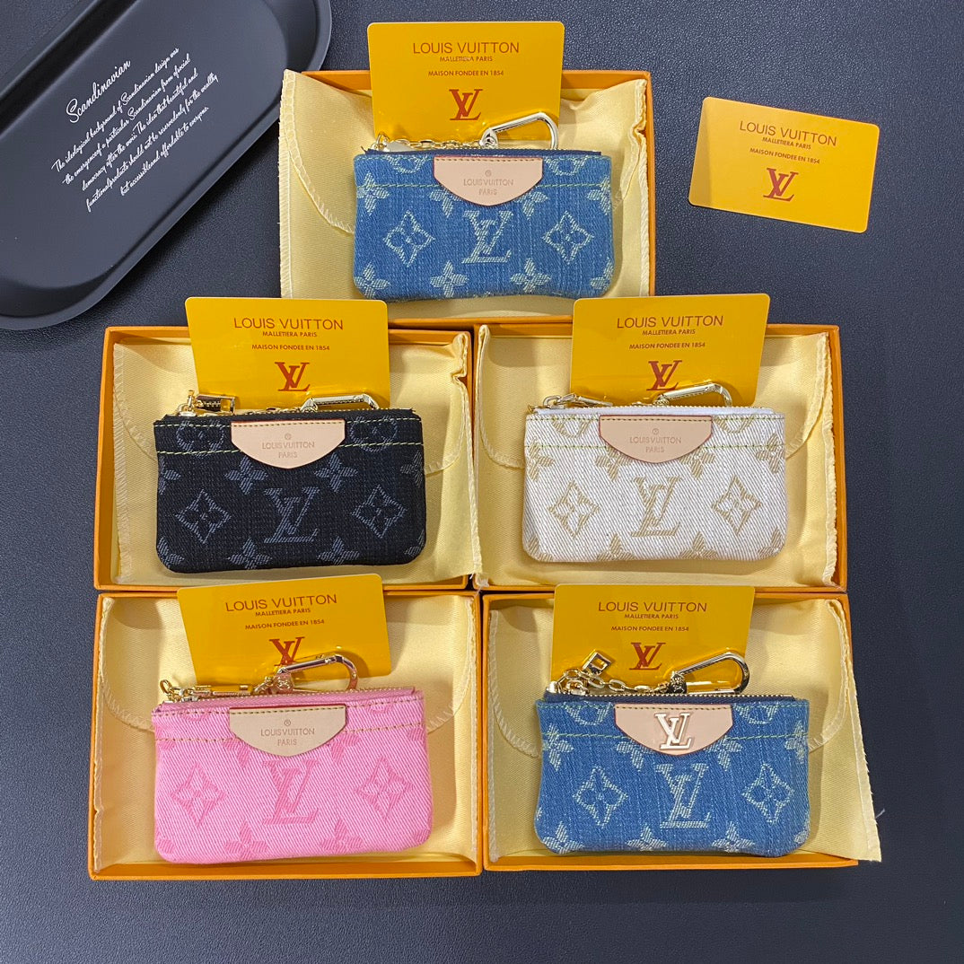 Luxury denim embroidered card holder