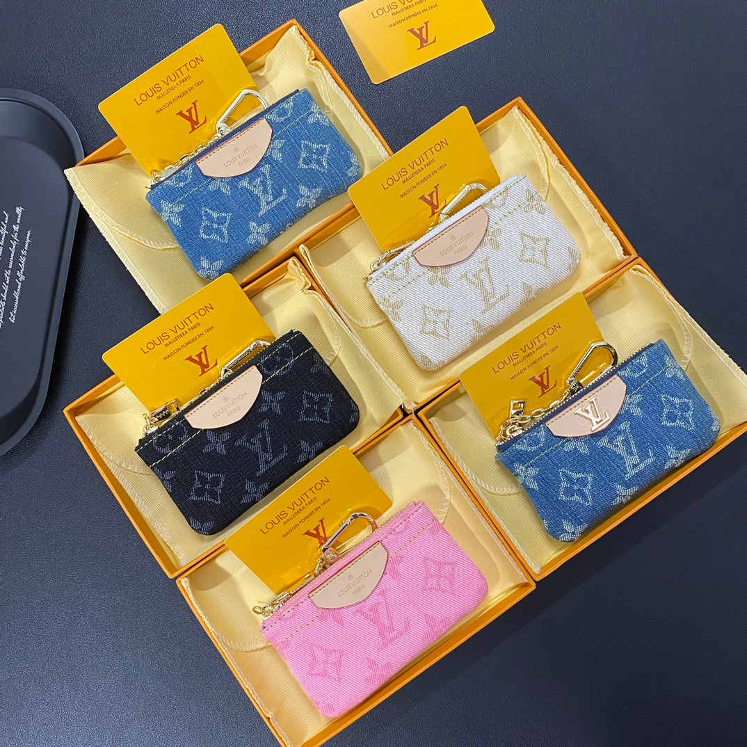 Luxury denim embroidered card holder